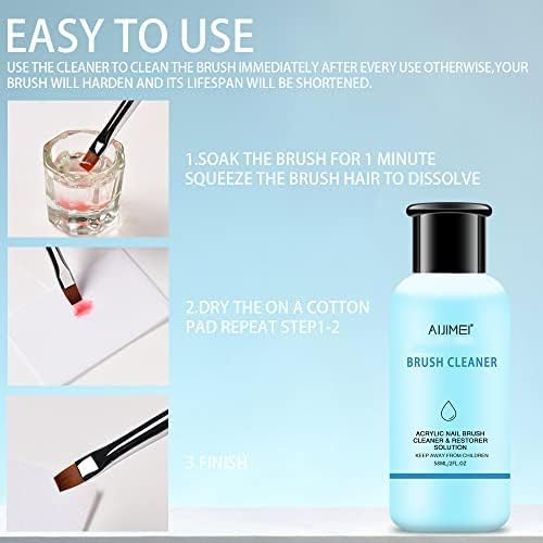 AIJIMEI Nail Brush Cleaner Restorer Nail Brush Cleaner Solution Clean Manicure Brushes Set A with Glass Cup & Cleaning Cotton Pads for Nail Art Gel Polish Painting Brushes 58ml