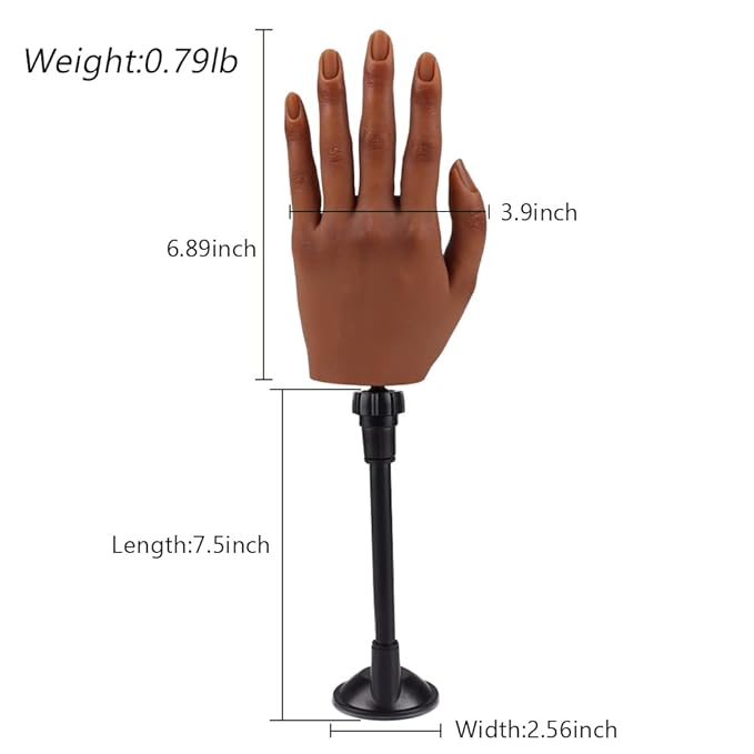 Practice Hand for Acrylic Nails with Stand Bracket, Silicone Fake Hands to Practice Fake Nails Mannequin Hand for Nails Practice and Nail Art Single Left Hand Color 5#