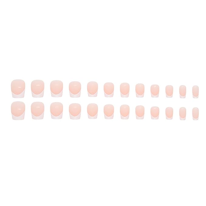 Extra Short Square French Tip Fake Nails White Full Cover Glue on False Cute Acrylic Press on Handmade Stick on Artificial Nails for Women Girls 24Pcs