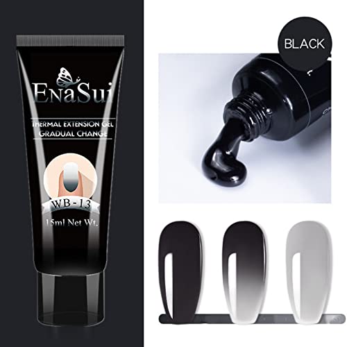 15ml Chameleon Poly UV Gel Temperature Color-Changing Black Nail Builder Gel Nail Enhancement Trial Kit LED Lamp Slip Solution Glitter Poly Builder Gel Nail 8PCS/Kit (Black Color Change)