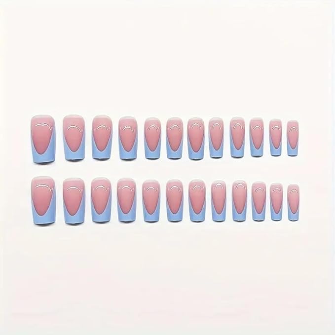 60Pcs Medium Press on Nails Square & Press on Toenails Set, Blue French Tip Press on Nails Short Square Press on Toe Nails Summer False Toenails Full Cover Stick on Nails for Women