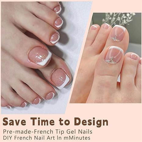 288pcs Press On Toenails Short Square Fake Toe Nails White French Tip False Toenails 12 Color Full Cover Acrylic Glossy Glue On Toe Nail for Women Manicure 12 packs