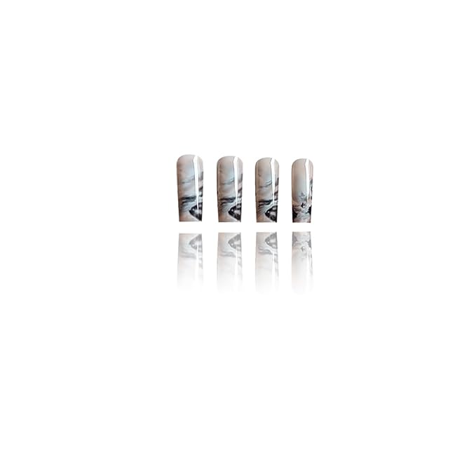 Long Coffin Press on Nails Y2K With 3D Butterfly Designs Black and White Full Cover Nude Acrylic False Nails for Women 24 Pcs