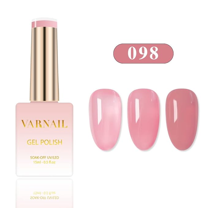 VARNAILDried Rose Jelly Gel Nail Polish Kit 6 Colors 15 ml, Translucent Rose Sheer Gel Polish, Salon Quality Soak off UV Light Gel Nail Polish Set