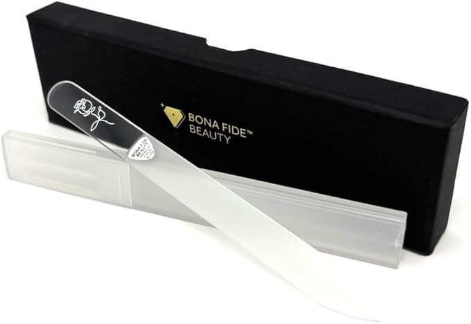 Bona Fide Beauty Czech Glass Nail File with Hardcase, Rose Design Nail Filer with New Clear Case, Gift for Women