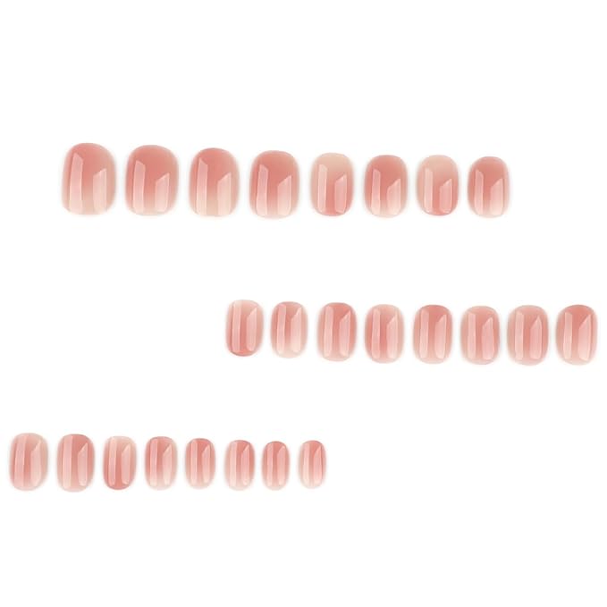 Jelly Press on Nails Short Squoval Fake Nails Pink Nails Press ons with Design Full Cover Stick on Nails for Women Manicure,Reusable | Artificial | Glue Tabs | Easy Apply | 24Pcs