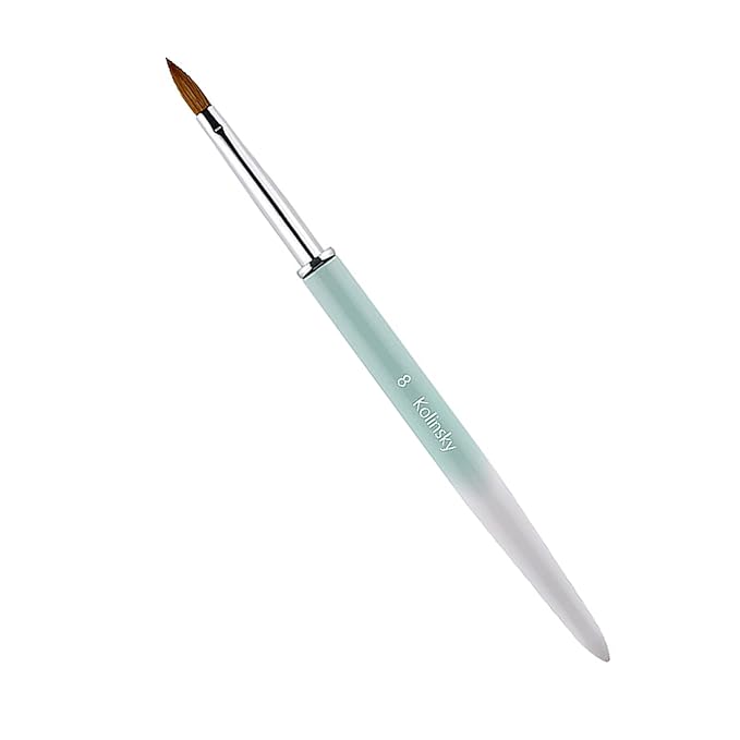 Acrylic Nail Brush Size 8#, 100% Pure Kolinsky Hair Acrylic Crystal Ombre White Green with Silver Ferrule Round Shaped for Women Girls Manicure Tools Accessories