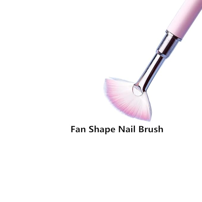 Purple Pink Fan Shape Nail Brush with Rhinestone Handle, Glitter Art Drawing Fan Pen Liner Brush Dust Powder Remover Nail Brush (2 Pack)