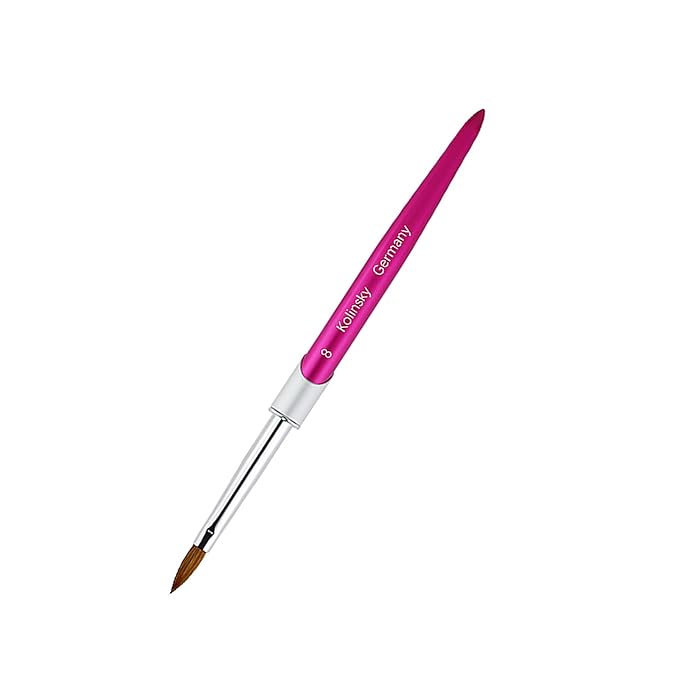 Acrylic Nail Brush Size 8#, 100% Pure Kolinsky Hair Acrylic Crystal Hot Red Pink with Silver Ferrule Round Shaped for Women Girls Manicure Tools Accessories