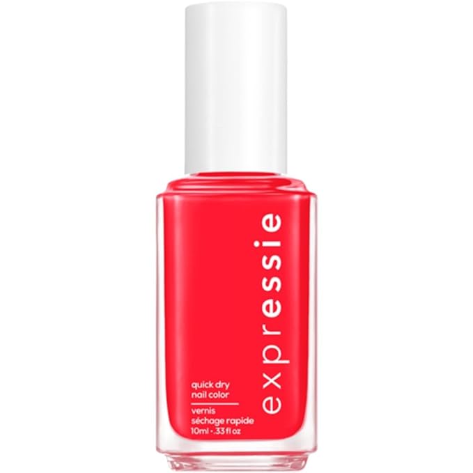 essie expressie Quick Dry Vegan Nail Polish, Electric Coral-Red with Pink Undertones, Ahead of the Gam(er), 0.33 Ounce