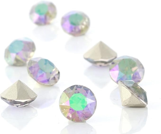 ChangJin 70PCS Mixed Colors K9 Crystals Point Back Rhinestones Round Fancy Stones for Nail Art (6mm 70PCS, Ghost Light Crystal)