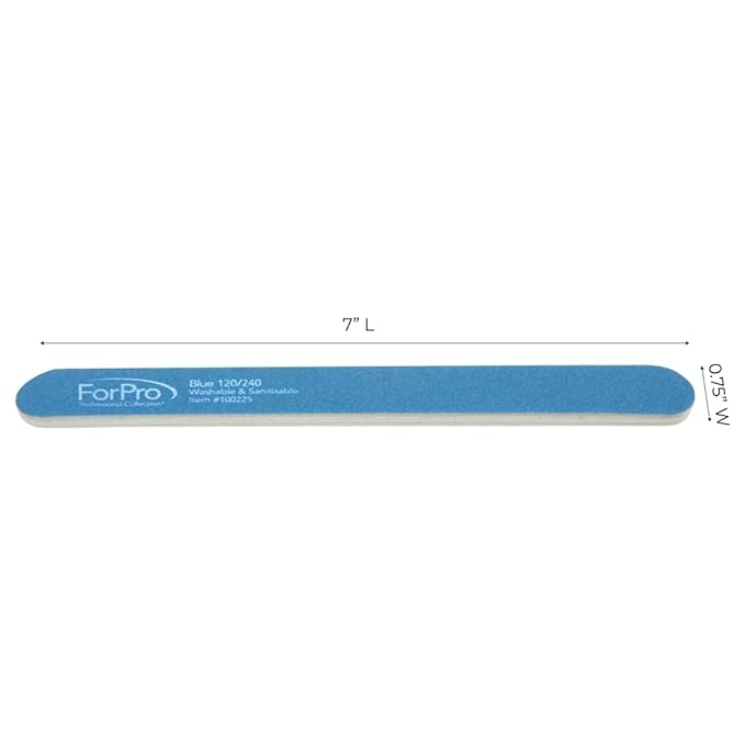 ForPro Professional Collection Blue Foam Board, 120/240 Grit, Mylar Manicure and Pedicure Nail File, 7” l x .75” w, 50 Count