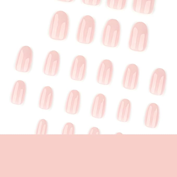 Round Press on Nails Short Fake Nails Nude White Nails Press ons with Solid Color Design Glossy Acrylic Full Cover Reusable Stick on Nails for Women Girls Daily Manicure 24Pcs