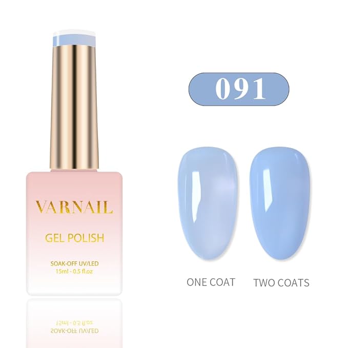 VARNAIL Pastel Sugar Jelly Gel Nail Polish Kit 6 Colors 15 ml , Translucent Sheer Gel Polish, Salon Quality Soak off UV Light Gel Nail Polish Set