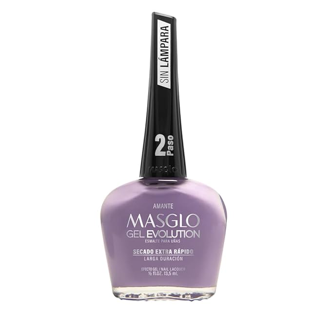 MASGLO GEL EVOLUTION Nail Polish Gel Effect, No UV/Led Lamp Required, Duration up to 12 day, 1 peice color Gel sin necesidad de lampara UV/Led, hasta 12 dias de duracion (AMANTE)