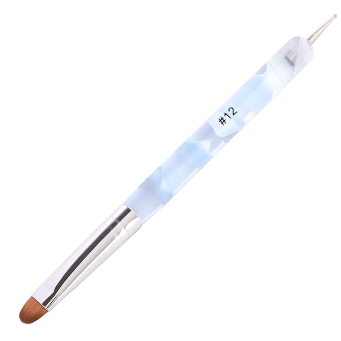 French Manicure Brush - Two Way Nail Art Brush with Dotting Tool for Cuticle Clean Up & Nail Art Design - Professional Salon Quality, Blue (12#)