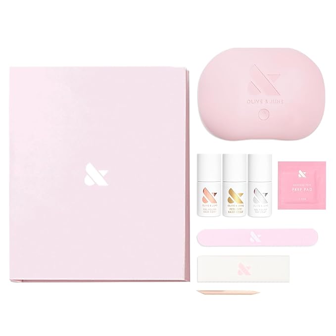 Olive & June Gel Starter Kit | Includes Nail Tools, Peel-Off & Gel Base Coats, Top Coat, & LED Lamp | Easy At-Home Manicure Kit | 15-Free, Vegan, Cruelty-Free