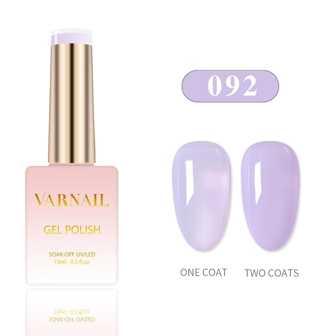 VARNAIL Pastel Sugar Jelly Gel Nail Polish Kit 6 Colors 15 ml , Translucent Sheer Gel Polish, Salon Quality Soak off UV Light Gel Nail Polish Set