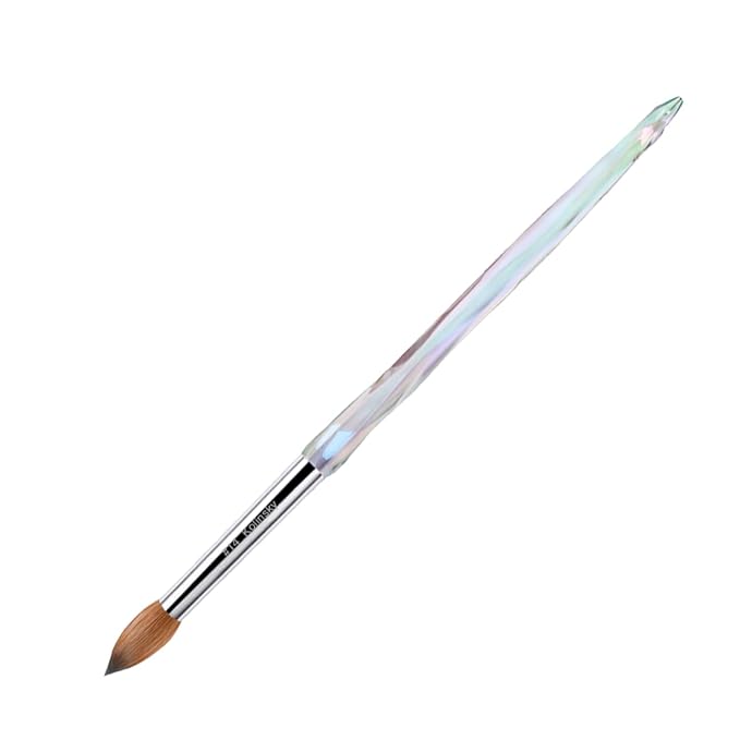 MakarttPro Kolinsky Crimped Acrylic Nail Brush for Acrylic Powder and EMA Monomer Application, Made for Professional Nail Technicians and Beginner Nail Students, Size #14
