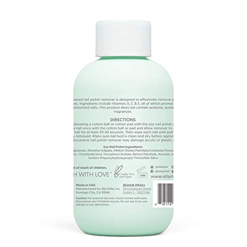 ella+mila Soy Nail Polish Remover – Unscented, Non-Acetone, Non-Toxic Fingernail Polish Remover for Natural Nails – Gentle, Vegan Formula Enriched with Vitamins A, C & E (4 fl oz)