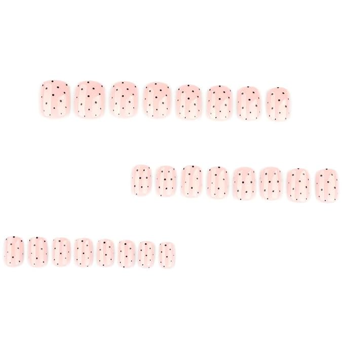 Extra Short Press on Nails Square Fake Nails Polka Dots Glossy Short Round Nails, Salon Quality Artificial Nails for Women 24pcs