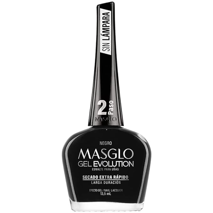 MASGLO GEL EVOLUTION Nail Polish Gel Effect, No UV/Led Lamp, Duration Up to 12 days, 3 PCs -Base, Esmalte NEGRO, Brillo - Efecto Gel sin necesidad de UV/Led, hasta 0,5 Fl. Oz.