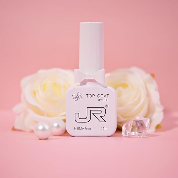 JR 6pcs 15ML HEMA&TPO Free No Wipe Gel Top &Base Coat Set Glossy Soak Off Clear Quick Dry High Glossy Shiny No Chip Long Lasting Air Dry Top Coat for Nail Art Manicure Professional Nail Salon
