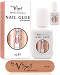 2X 15g By Vixi Extra Strong Nail Glue with Brush and Free PREP File Clear Instant Dry Adhesive, Professional Salon Quality
