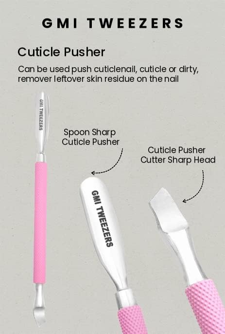 GMI-TWEEZERS - Professional Cuticle Remover, Cuticle Pusher And Cuticle Trimmer - Manicure Tool Cuticle Nippers - Durable Cuticle Cutter For Finger And Nail - Instant Cuticle Kit (Pink)
