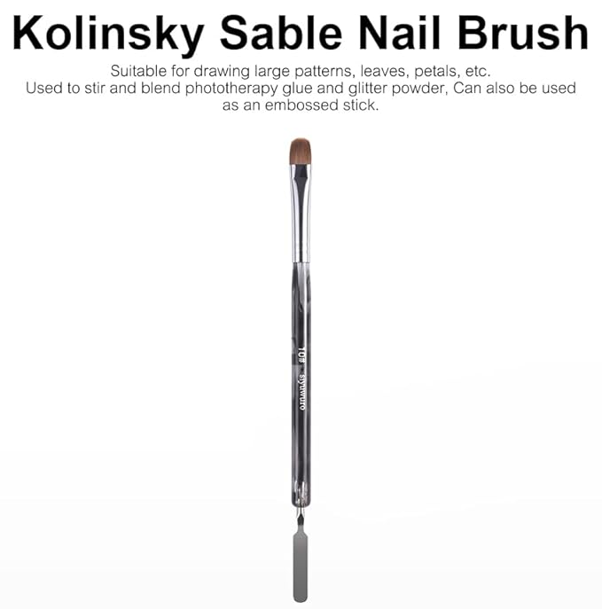 Kolinsky Sable Nail Brush French Nail Brush 2 Way Professional Gel Acrylic Nail Art Brush with Stirring Rod for French Manicure Cuticle Clean Up Nail Art Design Brush (10#)