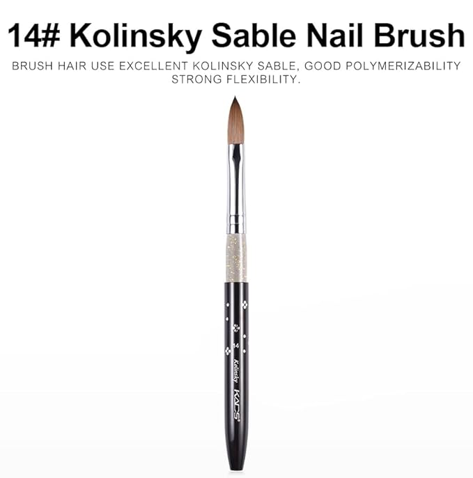 Size 14# Black 100% Kolinsky Sable Acrylic Nail Art Brushes UV Gel Nail Painting Pen Brushes (Szie 14)