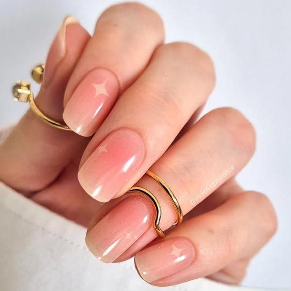 Semi Cured Gel Polish Strips | 24pc UV LED Required Wraps | Gift Peel and Stick Nails | Coquette DIY Home Manicure | Press On Alternative (Shy Girl)