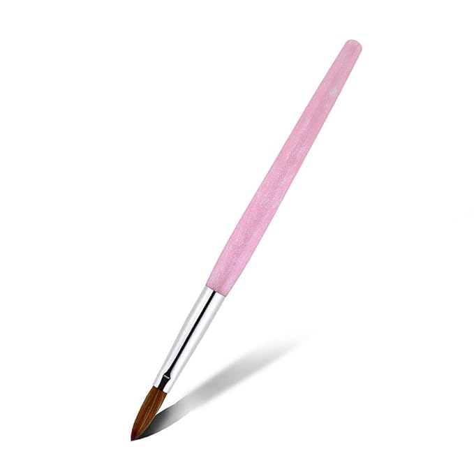 Acrylic Nail Brush Size 8#, 100% Pure Kolinsky Hair Acrylic Crystal Pink with Silver Ferrule Round Shaped for Women Girls Manicure Tools Accessories