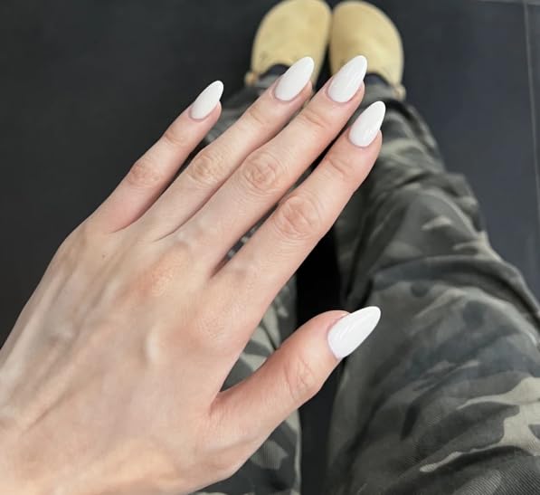 UNA GELLA White Press On Nails: Short Almond Soft Gel Press Ons Short Kit with Nail Glue on Nails, 16 Sizes - 32 Reusable Fake Nails Kit, Sheer Nude