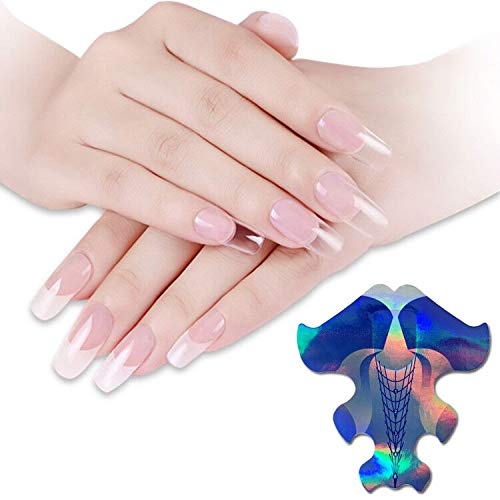 Tvoip 100Pcs/Pack Nail Forms Extension Tips Guide Extension French DIY Tool Fish Acrylic UV Gel Nail Art Tools Builder Sticker Sculpting (Blue)