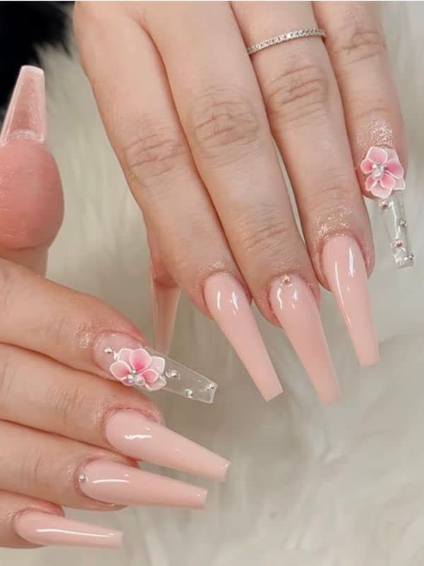 3D Acrylic Flower Nail Art Charms Handmade by Acrylic Powder - 15 colors, 24pcs Flowers Nail Rhinestones Kit 3D Crystal Nail Pearls Flat Design Acrylic Nail Art for Women Girls (Pink)