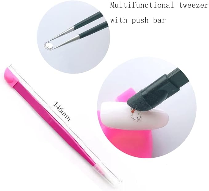 Color Line 5D Stereoscopic Embossed Nail Art Sticker Decal Simple Cute Line Nail Art Sticker Color Graffiti Symbol Pre-Installed Adhesive for Nail Art DIY Design (2 Sheets) + Multifunctional Nail Tweezer (1 Pcs)