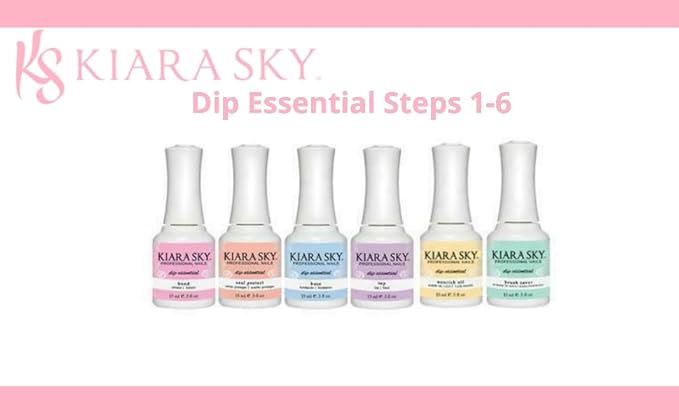 Kiara Sky Professional - Dip Manicure Nail Liquid Essentials - Long Lasting Nail Gels - Beauty Essentials Nail Design for Nail Art - Dip Liquids for Dip Manicure 0.5 fl oz, Essentials Kit Steps 1-6
