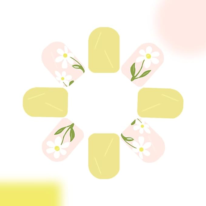 24Pcs Short Press on Nails Square Shaped Fake Nails Yellow Flower False Nails for Women Cute Glossy Stick on Nail Reusable Artificial Acrylic Nail Summer Glue on Nails Manicure Kit