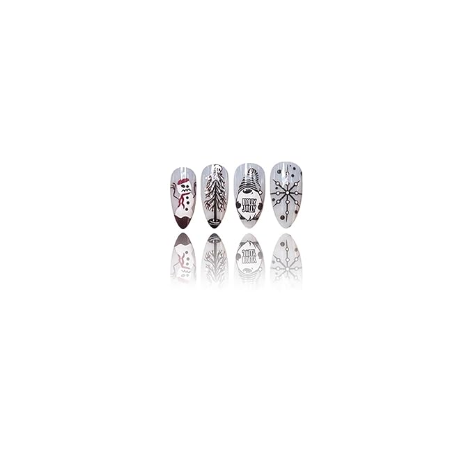 Christmas Press on Nails Medium Almond MABKJLF Fake Nails False Nails with Snowflake Snowman Skull Stripes Designs Glossy Glue on Nail Winter Full Cover Acrylic Nails for Women Girls 24Pcs