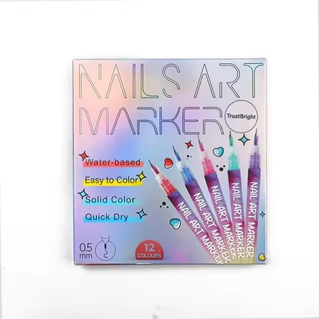 12 Colors Nail Art Pens Set, Fine Tip Nail Art Markers & Nail Polish Pens for DIY Nail Art, Manicure Design, Home & Salon Nail Kit Accessories