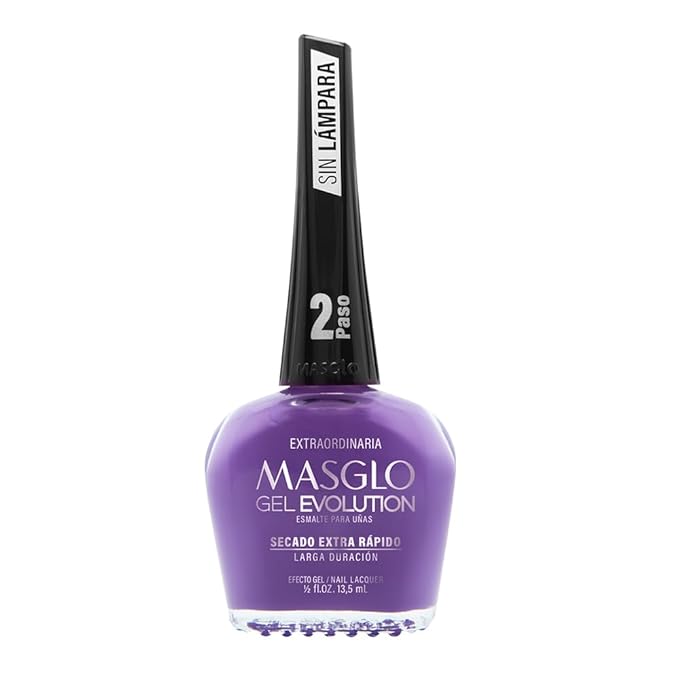 MASGLO GEL EVOLUTION Nail Polish Gel Effect, No UV/Led Lamp Required, Duration up to 12 day, 1 peice color Gel sin necesidad de lampara UV/Led, hasta 12 dias de duracion (EXTRAORDINARIA)