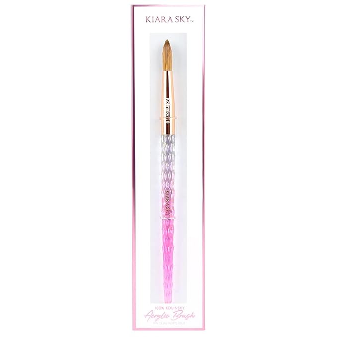 Kiara Sky Acrylic Brush #8 - Pink | 100% Pure Kolinsky | Crystal Cut Handle and Acetone Resistant