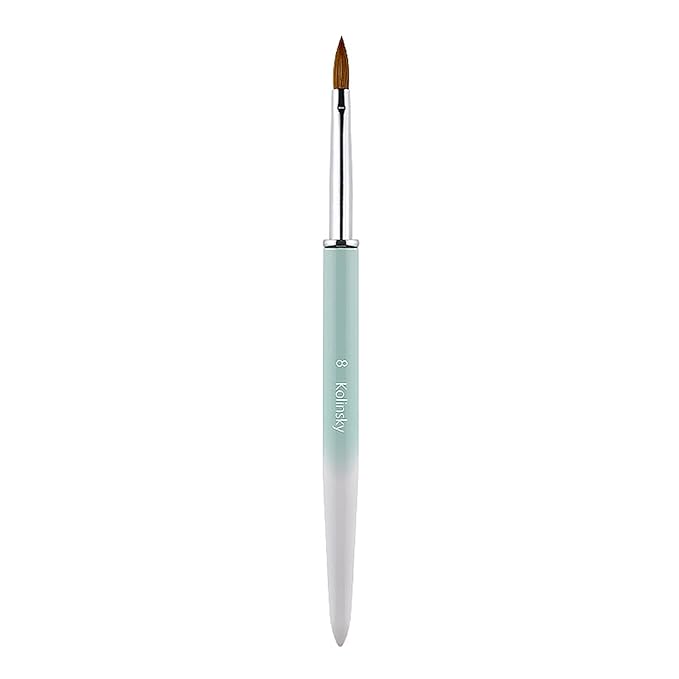 Acrylic Nail Brush Size 8#, 100% Pure Kolinsky Hair Acrylic Crystal Ombre White Green with Silver Ferrule Round Shaped for Women Girls Manicure Tools Accessories