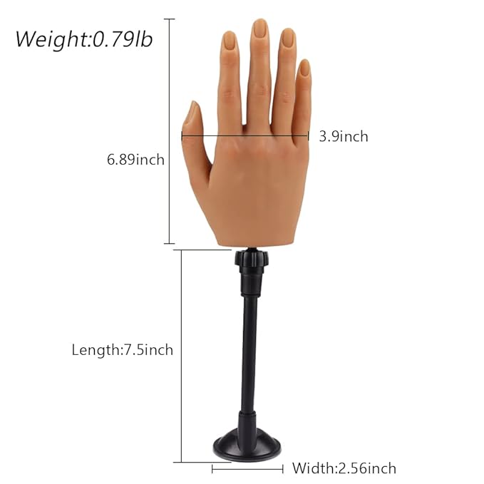 Practice Hand for Acrylic Nails with Stand Bracket, Silicone Fake Hands to Practice Fake Nails Mannequin Hand for Nails Practice and Nail Art Single Right Hand Color 3#