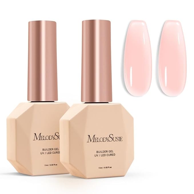 MelodySusie 2PCS 15ML Pink Builder Nail Base Gel for Nails Thickening,Soak Off UV Extension Gel,Rhinestone Glue in a Bottle for Nail Art Design Gift for Women DIY Manicure at Home 012 * 2