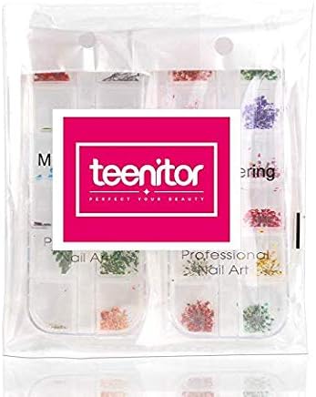 Teenior 24 Colors Nail Dried Flowers, 3D Nail Art Sticker for Tips Manicure Decor Mixed Accessories, Starry Leaves Flower (2 Boxes)