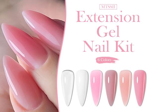 MTSSII 13Pcs Poly Nail Gel Kit 6 Colors +7 Nail Art Accessories kit Nude Pink Poly Nails Gel Kit Starter Kit with Mini UV Lamp Slip Solution Basic Tools DIY Nail for Women Girls