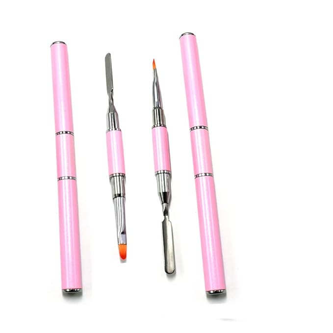 2 Pack of Polygel Brush and Picker Dual-Ended 2 IN 1 Design Stainless Steel Gel Nail Brush Polygel Slice Tool for PolyGel UV Gel Acrylic Nails Extension Quick Building Gel(Light Pink)
