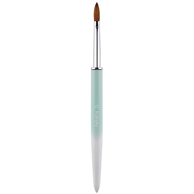 100% Pure Kolinsky Acrylic Nail Brush Size 12, Hair Acrylic Crystal Ombre White Green with Silver Ferrule Round Shaped for Women Girls Manicure Tools Accessories